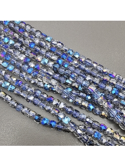 Бусина стеклянная Квадрат, 4.6 мм, синий с переливами