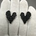 Серьги сердце с черной эмалью, 21*24 мм, родий