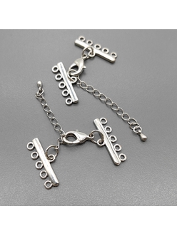 Замок на 5 нитей с удлинительной цепочкой, 25 мм, родий