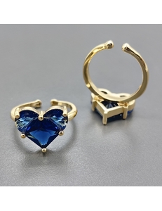 Кольцо с синим сердцем, 20*13 мм, позолота