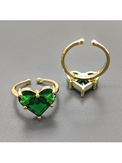 Кольцо с зеленым сердцем, 20*13 мм, позолота