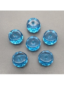 Бусина стеклянная Граненный рондель, голубой, 12.5*7.5 мм, тип1