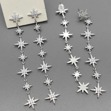 Серьги звезды, 9 см, родий