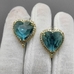 Швензы сердце с фианитами, голубой, 21*17 мм, позолота