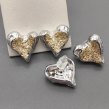 Серьги Сердце 3D, 18.5*18 мм, родий с золотом