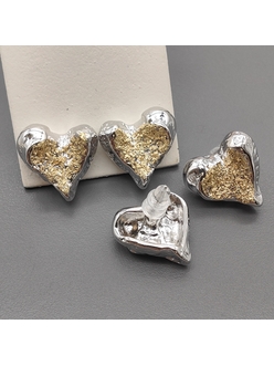 Серьги Сердце 3D, 18.5*18 мм, родий с золотом