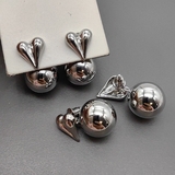 Серьги сердце и шар, 22*14 мм, родий