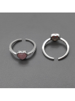 Кольцо с розовым сердцем и фианитами, 20*8 мм, родий