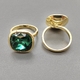 Кольцо зеленый квадрат, 21*17 мм, позолота