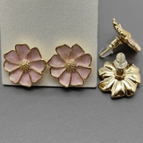 Серьги цветок с розовой эмалью, 17*2.8 мм, позолота