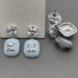 Серьги с голубой эмалью, 27*14 мм, родий