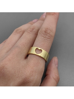 Кольцо шершавое с сердцем, 21*7 мм, позолота, 18 размер
