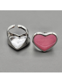 Кольцо розовое сердце, 23*19 мм, родий