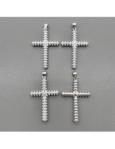 Подвеска Крест с фианитами, 37*24 мм, родий