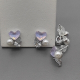 Серьги розовое сердце, 12*10.5 мм, родий