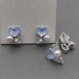 Серьги голубое сердце, 12*10.5 мм, родий
