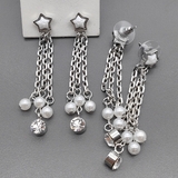 Серьги висящие, 6 см, родий