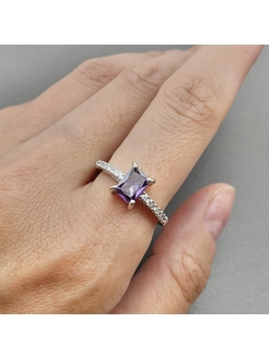 Кольцо прямоугольник фиолетовый, 21*9 мм, родий