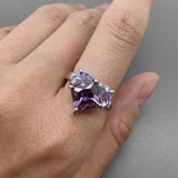Кольцо с фиолетовым сердцем, 21*14 мм, родий