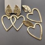 Серьги лист и сердце, 65*35 мм, позолота