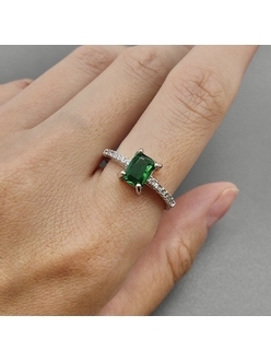 Кольцо прямоугольник зеленый, 21*9 мм, родий
