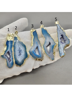 Подвески Агата, голубой-6, позолота