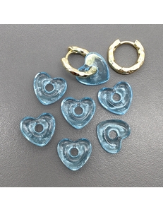 Бусина сердце стеклянная, 15*14*5 мм, голубой