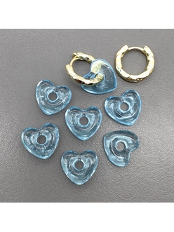 Бусина сердце стеклянная, 15*14*5 мм, голубой