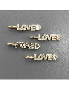 Подвеска Love с фианитами, 26.5*5 мм, позолота