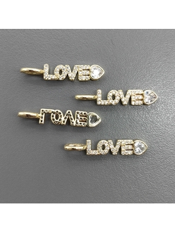 Подвеска Love с фианитами, 26.5*5 мм, позолота