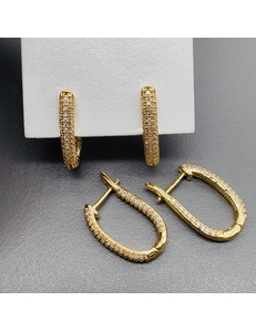 Серьги Овал, с фианитами, 21*3.5 мм, позолота