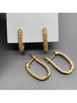 Серьги Овал, с фианитами, 21*3.5 мм, позолота