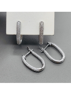 Серьги Овал, с фианитами, 21*3.5 мм, родий