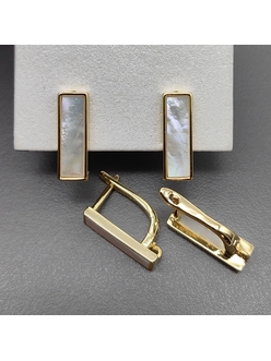 Швензы Прямоугольник с белым перламутром, 5.5*16 мм, позолота