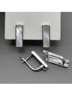 Швензы Прямоугольник с белым перламутром, 5.5*16 мм, родий