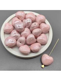 Бусина Сердце из керамики, розовый, 17*15 мм, шт