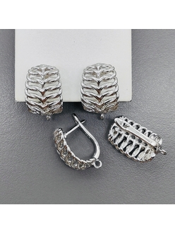 Швензы плетеные без фианитов, 20*12 мм, родий