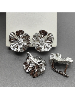 Швензы цветок без фианитов, 18*17 мм, родий