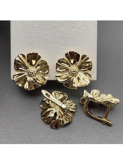 Швензы цветок без фианитов, 18*17 мм, позолота