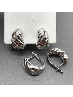 Серьги линии без фианитов, 16.5*10 мм, родий