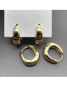 Серьги Овальные без фианитов, 17*6 мм, позолота