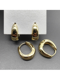 Серьги Овальные без фианитов, 17*6 мм, позолота