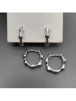 Серьги кольца бамбук, 15*3 мм, родий