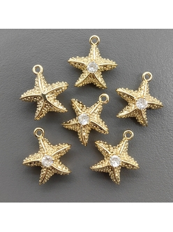 Подвеска Морская Звезда с фианитом, 14*13 мм, позолота