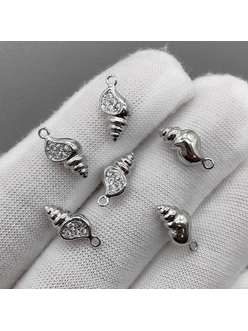 Подвеска Морская ракушка с фианитами, 13*6 мм, родий