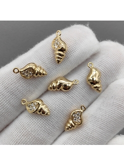 Подвеска Морская ракушка с фианитами, 13*6 мм, позолота