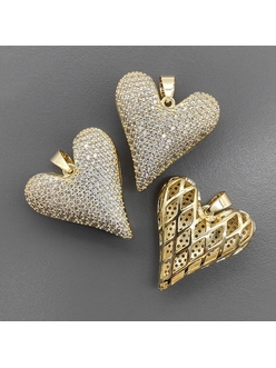 Подвеска Сердце с фианитами, 29*27 мм, позолота