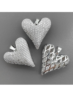 Подвеска Сердце с фианитами, 29*27 мм, родий