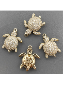 Подвеска черепаха с фианитами, 21.5*18 мм, позолота