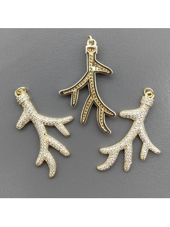 Подвеска Коралл с фианитами, 37*15 мм, позолота